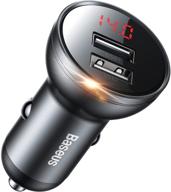 🔌 baseus 24w metal dual usb fast car charger with digital display - compatible with iphone 12/pro max/11/xs/xr, ipad, samsung s21/20, note20 - ccbx logo