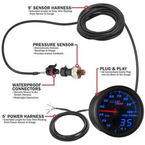 img 3 attached to 🚚 MaxTow Double Vision 100 PSI Fuel Pressure Gauge Kit - Including Electronic Sensor - Black Gauge Face - Blue LED Illuminated Dial - Analog & Digital Readouts - for Trucks - 2-1/16" 52mm
