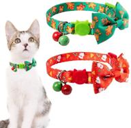 🎄 christmas cat collar 2 packs - adjustable breakaway collars with bells & cute snowman gingerbread pattern for cats! logo