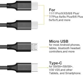 img 3 attached to 🔌 Кабель для зарядки 4 в 1: Быстрая зарядка универсальный шнур для мобильных телефонов и планшетов - 2 шт, 4FT нейлоновая оплетка с разъемами Type-C, Micro USB