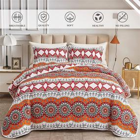 img 3 attached to Vibrant Bohemian Geometric King Size Quilt Set by FlySheep - Lightweight Bedspread/Coverlet in Eye-Catching Orange Shade, All-Season Comfort - 104x90 inches