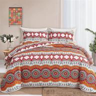 vibrant bohemian geometric king size quilt set by flysheep - lightweight bedspread/coverlet in eye-catching orange shade, all-season comfort - 104x90 inches logo