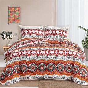 img 4 attached to Vibrant Bohemian Geometric King Size Quilt Set by FlySheep - Lightweight Bedspread/Coverlet in Eye-Catching Orange Shade, All-Season Comfort - 104x90 inches