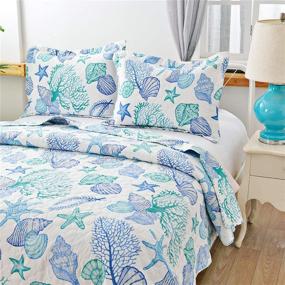 img 1 attached to Full/Queen Size Ocean Theme 3 Piece Quilts - Lightweight Coastal Beach Bedding Set with Seashell, Conch, and Starfish Design - Includes Bedspread Coverlet and 2 Pillowshams