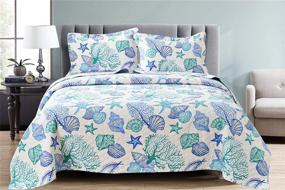 img 3 attached to Full/Queen Size Ocean Theme 3 Piece Quilts - Lightweight Coastal Beach Bedding Set with Seashell, Conch, and Starfish Design - Includes Bedspread Coverlet and 2 Pillowshams