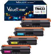 🖨️ valuetoner compatible high yield toner cartridge set for brother tn433 tn431bk - hl-l8360cdw mfc-l8900cdw hl-l8360cdwt hl-l9310cdw printer (1 black, 1 cyan, 1 magenta, 1 yellow) logo