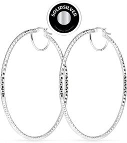 img 2 attached to 💎 SOLIDSILVER- Sterling Silver Lightweight Click Top Diamond Cut Hoop Earrings, High Polish, Sizes 15-80mm