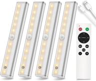 ⚡️ wireless under cabinet lighting with remote control - rechargeable led closet lights, dimmable, stick-on anywhere night light, 2 control methods (remote/touch control) - 6000k, 4 pack логотип