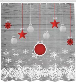 img 2 attached to 🎄 Ambesonne Christmas Shower Curtain, Traditional Celebration Pendant Stars Baubles Ornate Snowflakes, Fabric Bathroom Decor Set with Hooks, 70" Long, Grey Red White