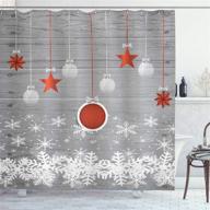 🎄 ambesonne christmas shower curtain, traditional celebration pendant stars baubles ornate snowflakes, fabric bathroom decor set with hooks, 70" long, grey red white logo