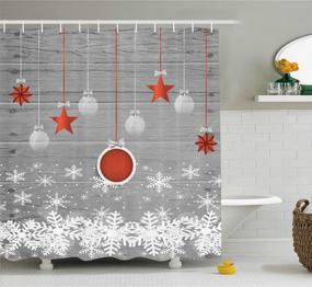 img 1 attached to 🎄 Ambesonne Christmas Shower Curtain, Traditional Celebration Pendant Stars Baubles Ornate Snowflakes, Fabric Bathroom Decor Set with Hooks, 70" Long, Grey Red White