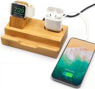 🔌 3-port bamboo charging station desk dock stock cradle holder organizer - optimized for universal multi device charging stand, suitable for airpods, apple watch, and cell phone with case compatibility logo