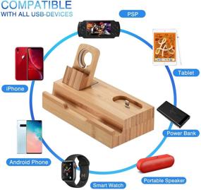 img 2 attached to 🔌 3-Port Bamboo Charging Station Desk Dock Stock Cradle Holder Organizer - Optimized for Universal Multi Device Charging Stand, Suitable for AirPods, Apple Watch, and Cell Phone with Case Compatibility