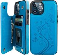 📱 vaburs iphone 12 pro max case wallet card holder, embossed butterfly pattern pu leather magnetic flip cover, shockproof, blue, 6.7 inch logo