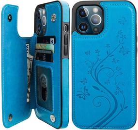 img 4 attached to 📱 Vaburs iPhone 12 Pro Max Case Wallet Card Holder, Embossed Butterfly Pattern PU Leather Magnetic Flip Cover, Shockproof, Blue, 6.7 Inch