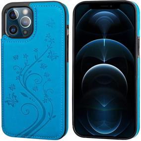 img 3 attached to 📱 Vaburs iPhone 12 Pro Max Case Wallet Card Holder, Embossed Butterfly Pattern PU Leather Magnetic Flip Cover, Shockproof, Blue, 6.7 Inch