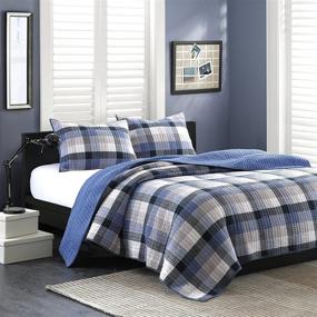 img 4 attached to Ink+Ivy Maddox Twin Size Teen Boys Quilt Bedding Set - Navy, Black, Plaid 🛏️ - 2 Piece Boys Bedding Quilt Coverlets - Premium 100% Cotton Yarn & Percale Fabric