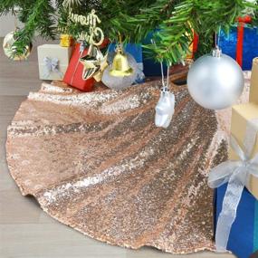 img 4 attached to 🎄 LuoluoHouse 36 дюймовый рождественский подстаканник из розового золота с пайетками - матовый коврик для новогодней елки, украшения для праздничных вечеринок