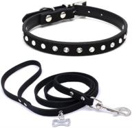 sparkling rhinestone embellished suede leather pet dog collar and leash set - 2 pieces for small to medium dogs логотип