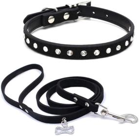 img 3 attached to Sparkling Rhinestone Embellished Suede Leather Pet Dog Collar and Leash Set - 2 Pieces for Small to Medium Dogs