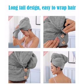 img 3 attached to 👩 Pack of 3 Microfiber Hair Turban Wraps by CenYouful - Ultra Absorbent, Fast Drying Hair Wrap Towels for Women, Ideal for Wet Hair, Curly Hair, Longer Hair, and Thicker Hair - Gray, Pink, and Purple