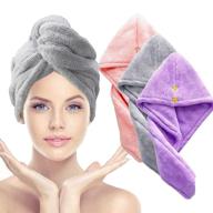 👩 pack of 3 microfiber hair turban wraps by cenyouful - ultra absorbent, fast drying hair wrap towels for women, ideal for wet hair, curly hair, longer hair, and thicker hair - gray, pink, and purple logo