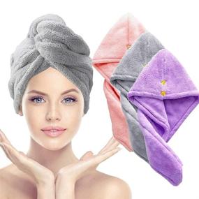 img 4 attached to 👩 Pack of 3 Microfiber Hair Turban Wraps by CenYouful - Ultra Absorbent, Fast Drying Hair Wrap Towels for Women, Ideal for Wet Hair, Curly Hair, Longer Hair, and Thicker Hair - Gray, Pink, and Purple