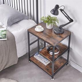 img 3 attached to 🏭 Fannova Industrial End Table with Storage Shelf for Living Room, Bedroom, or Home Office - Rustic Brown