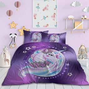 img 3 attached to 🦄 Sleepwish Unicorn Duvet Cover Sets: Twin Purple Flower Unicorn Bed Set for Girls - 3D Lilac Aqua Kid Rose Flower Unicorn Bedding Set