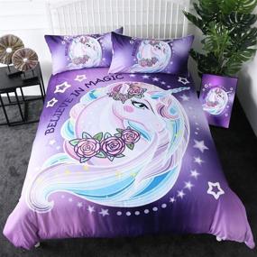 img 4 attached to 🦄 Sleepwish Unicorn Duvet Cover Sets: Twin Purple Flower Unicorn Bed Set for Girls - 3D Lilac Aqua Kid Rose Flower Unicorn Bedding Set