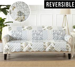 img 3 attached to 🛋️ Premium Patchwork Scalloped Printed Furniture Protector: Stain Resistant Couch Cover for Sofa in Elegant Grey