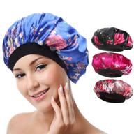 women's 4-pack wide band satin sleeping cap - 🌙 soft salon bonnet silk night hat for hair loss, 4 styles logo