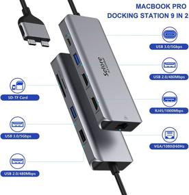 img 3 attached to 🖥️ MacBook Pro Dual Monitor HDMI Docking Station - MacBook Pro/Air 13 15 16 inch 2020 Adapter, 9-in-2 Multiport Laptop Docking Station (4K 2HDMI+3USB+PD+SD/TF Reader+RJ45)