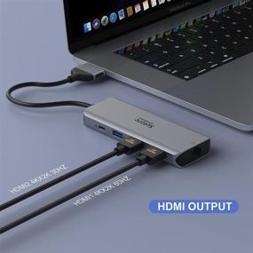 img 2 attached to 🖥️ MacBook Pro Dual Monitor HDMI Docking Station - MacBook Pro/Air 13 15 16 inch 2020 Adapter, 9-in-2 Multiport Laptop Docking Station (4K 2HDMI+3USB+PD+SD/TF Reader+RJ45)