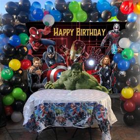 img 1 attached to GCH A-vengers Superhero Theme Photography Backdrop - Marvel Birthday Party Supplies for Kids - Boys Birthday Party Decorations Banner with Photo Booth Props (7X5FT)