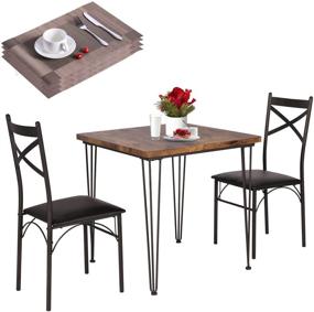 img 4 attached to 🍽️ VECELO 3-Piece Dining Room Kitchen Table and PU Cushion Chair Sets for Small Space: Includes 4 Placemats, 2, BRN