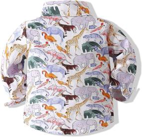 img 3 attached to 🌺 Hawaiian Cartoon Print Baby Dress Shirt - Stylish and Slim-Fit Long Sleeve Button Down Top for Boys and Girls