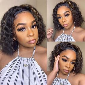 img 4 attached to 👑 Ombre Highlight P1b/27 Curly Headband Wigs for Black Women - 10A Brazilian Remy Human Hair, Glueless None Lace Front, 150% Density, 12 inch Length