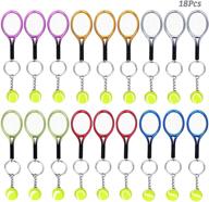 🎾 mini tennis racket keychain key ring set - 18pcs, auhoky alloy tennis ball split ring, sport style keychain for sport lovers team family gift - exquisite & lightweight (available in 6 colors) логотип