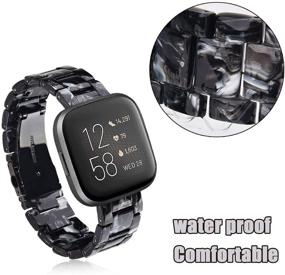 img 1 attached to 🎨 V-MORO Fitbit Versa 2 Bands Replacement - Resin Wristbands Strap Metal Buckle for Fitbit Versa 2 Smartwatch - Black/Gray