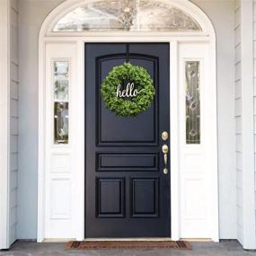 img 3 attached to 🍀 QUNWREATH 18 Inch Boxwood Wreath: Vibrant Spring & Summer Accent for Front Door - Shamrock Design & Farmhouse Style with Green Leaves & Hello Message