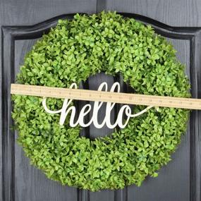 img 1 attached to 🍀 QUNWREATH 18 Inch Boxwood Wreath: Vibrant Spring & Summer Accent for Front Door - Shamrock Design & Farmhouse Style with Green Leaves & Hello Message