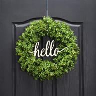 🍀 qunwreath 18 inch boxwood wreath: vibrant spring & summer accent for front door - shamrock design & farmhouse style with green leaves & hello message логотип