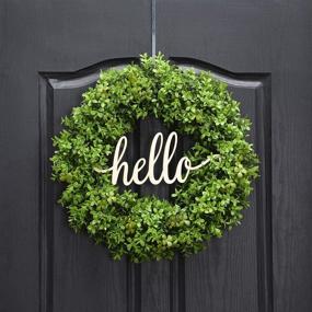 img 4 attached to 🍀 QUNWREATH 18 Inch Boxwood Wreath: Vibrant Spring & Summer Accent for Front Door - Shamrock Design & Farmhouse Style with Green Leaves & Hello Message