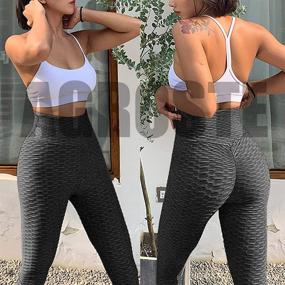 img 3 attached to 🩲 AGROSTE Women's High Waist Yoga Pants with Tummy Control, Ruched Butt Lifting and Textured Booty Tights for Workout, Stretchy Leggings