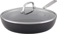 kitchenaid 12.25 inch nonstick fry pan/skillet with lid for induction cooking, hard anodized, matte black logo