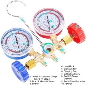 img 2 attached to JIFETOR 3 Way AC Manifold Gauge Set: Comprehensive HVAC Diagnostic Tool for Auto and Household Refrigerant Charging with 5FT Hose, Quick Coupler, Can Tap, and Acme Adapter