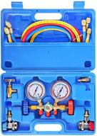 jifetor 3 way ac manifold gauge set: comprehensive hvac diagnostic tool for auto and household refrigerant charging with 5ft hose, quick coupler, can tap, and acme adapter logo
