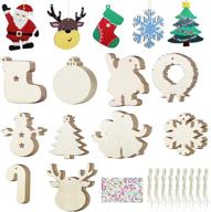 🎄 100 pcs unfinished wood ornaments diy kit: wooden christmas crafts and decorations with 10 styles logo