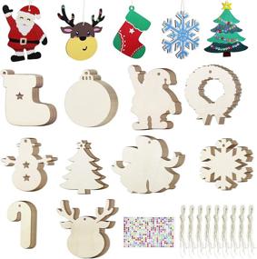 img 4 attached to 🎄 100 Pcs Unfinished Wood Ornaments DIY Kit: Wooden Christmas Crafts and Decorations with 10 Styles